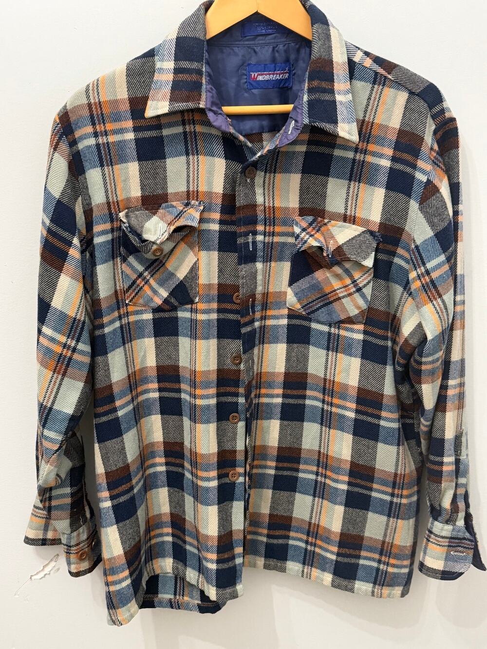 Vintage 80s Windbreaker Brand Plaid Flannel Shirt Jacket Shacket Korea Large